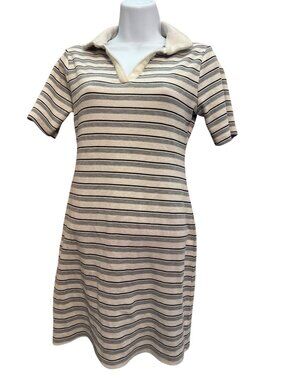Kirious White Striped Collared Dress Med Waffle Knit